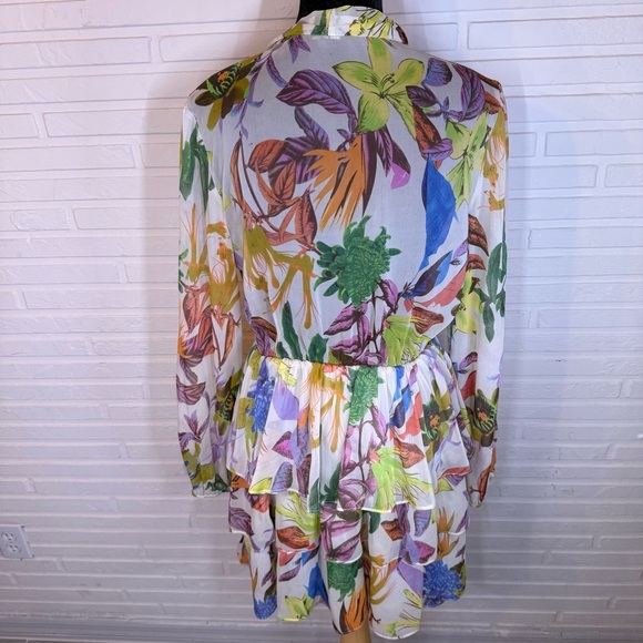 Ark & Co Beige Floral Tiered Ruffle Tie Mini Dress, Women’s Size Small - Picture 8 of 11